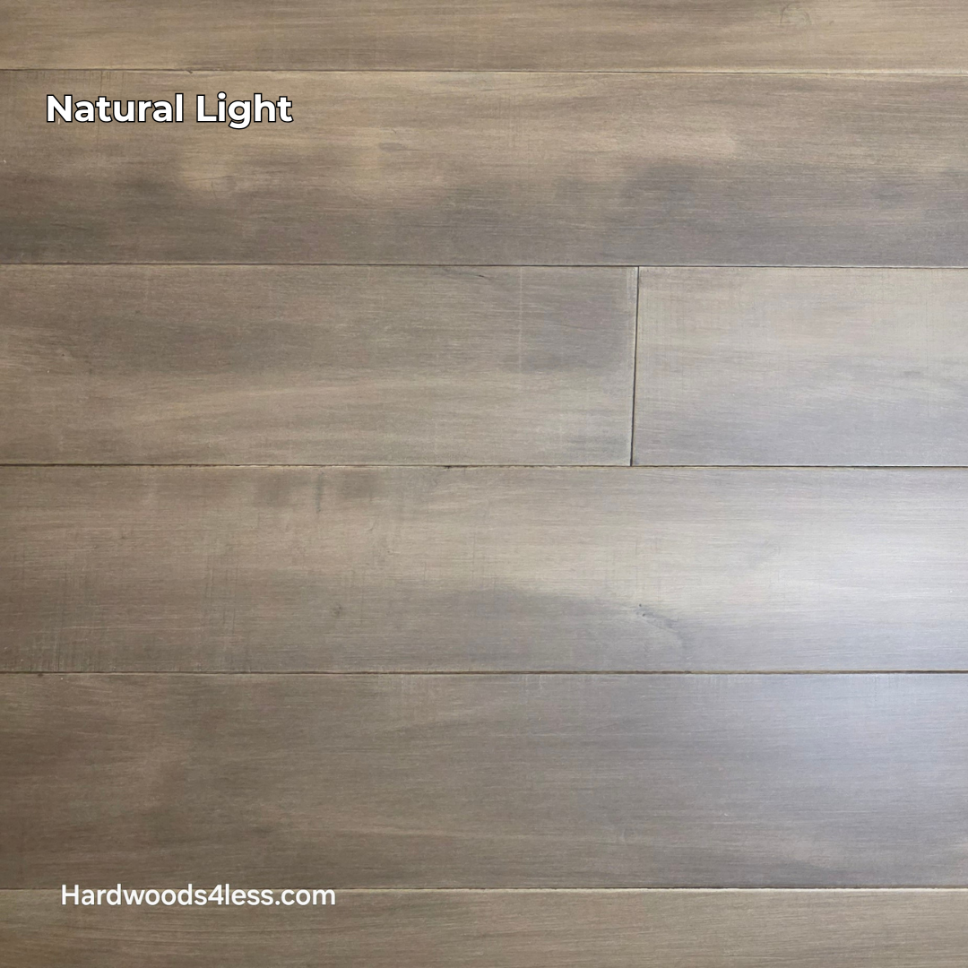 6 1/2" x 1/2" Engineered Maple Peat Hardwood Flooring. Shown in Natural lighting.