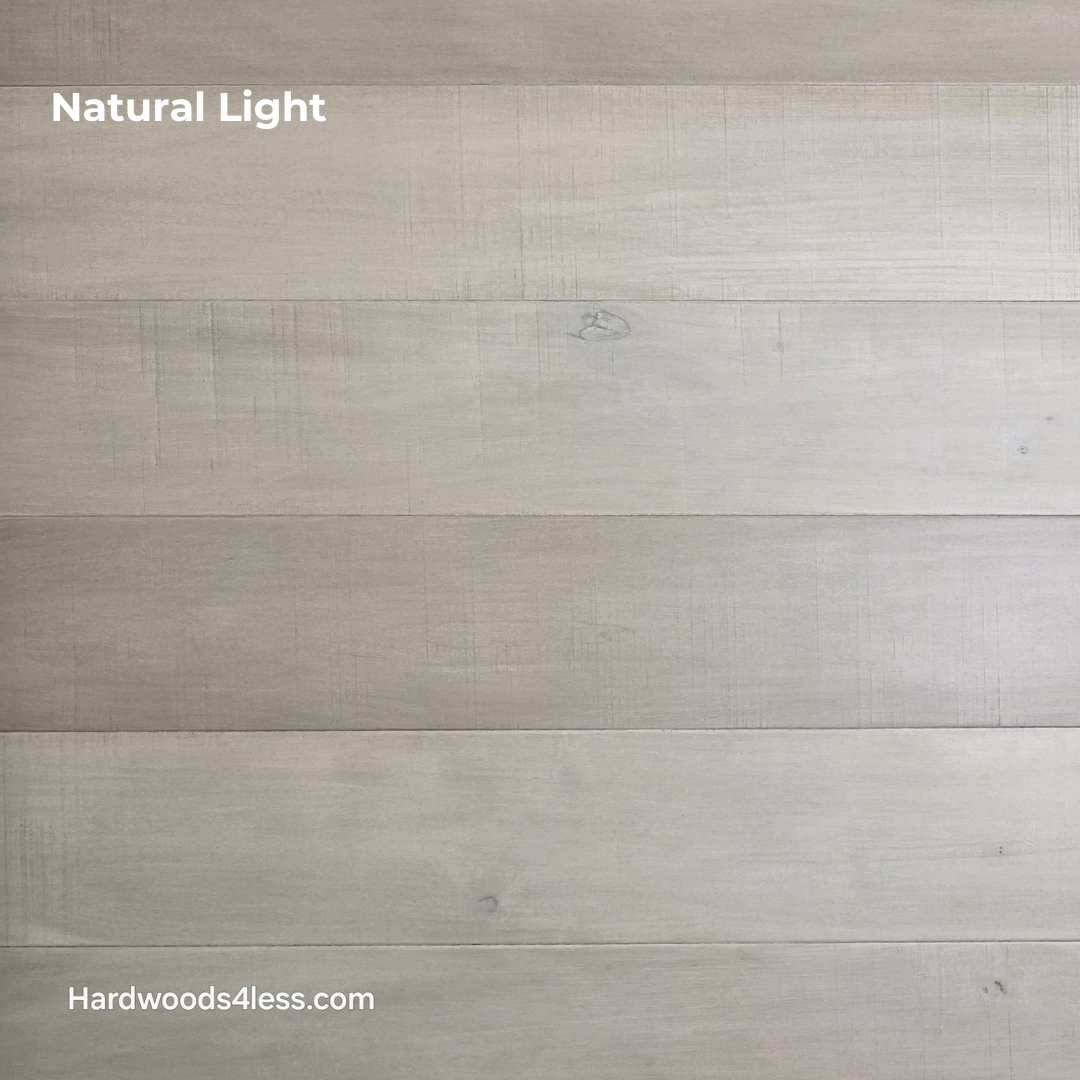 6 1/2" x 1/2" Engineered Maple Satin Sunrise Hardwood Flooring. Shown close up in natural lighting