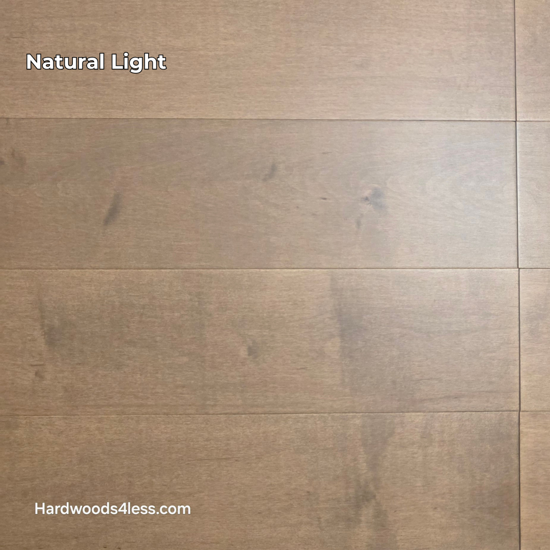6 1/2" x 5/8" Engineered Maple Sandy Beach Hardwood Flooring. Shown in natural lighting.