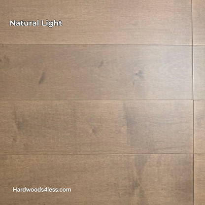 6 1/2" x 5/8" Engineered Maple Sandy Beach Hardwood Flooring. Shown in natural lighting.