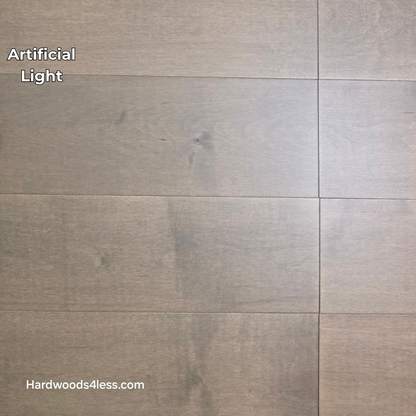 6 1/2" x 5/8" Engineered Maple Sandy Beach Hardwood Flooring. Shown in artificial lighting. 