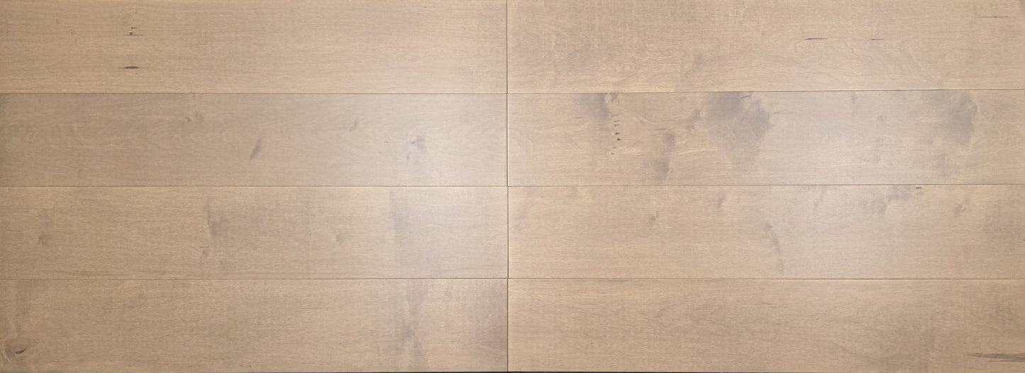 6 1/2" x 5/8" Engineered Maple Sandy Beach Hardwood Flooring. Wide lens close up. 