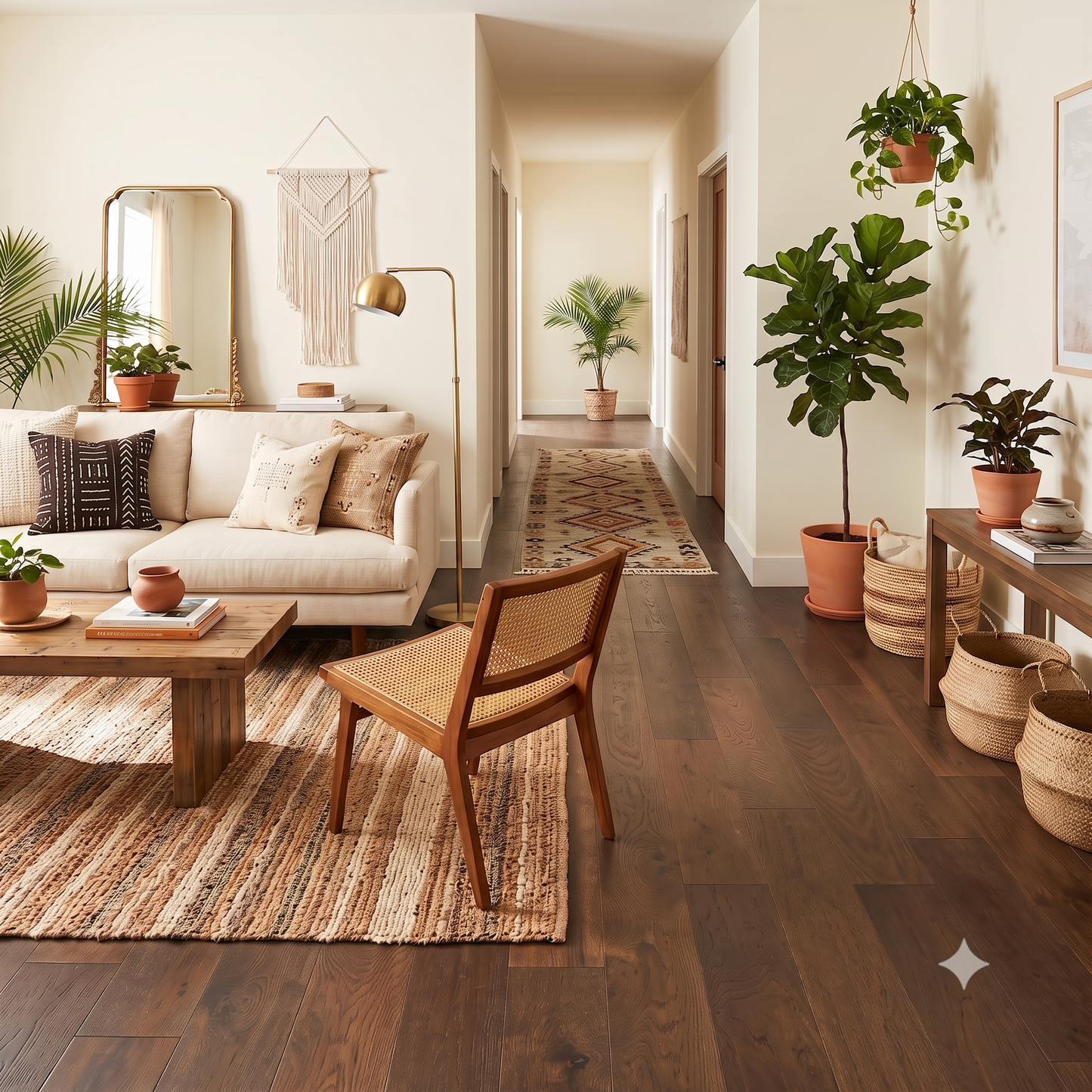 6" x 1/2" Engineered White Oak Barns Shown in a Living Room Setting