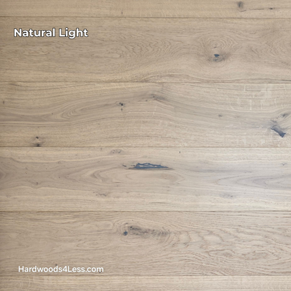 7 1/2" x 1/2" Engineered European White Oak Belleray Hardwood Flooring. Shown in natural lighting.