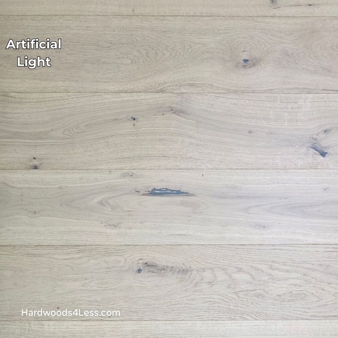 7 1/2" x 1/2" Engineered European White Oak Belleray Hardwood Flooring. Shown in artificial lighting.