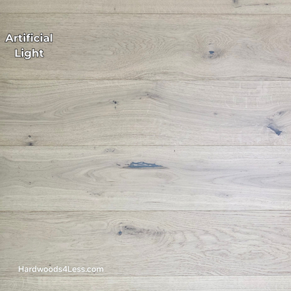 7 1/2" x 1/2" Engineered European White Oak Belleray Hardwood Flooring. Shown in artificial lighting.