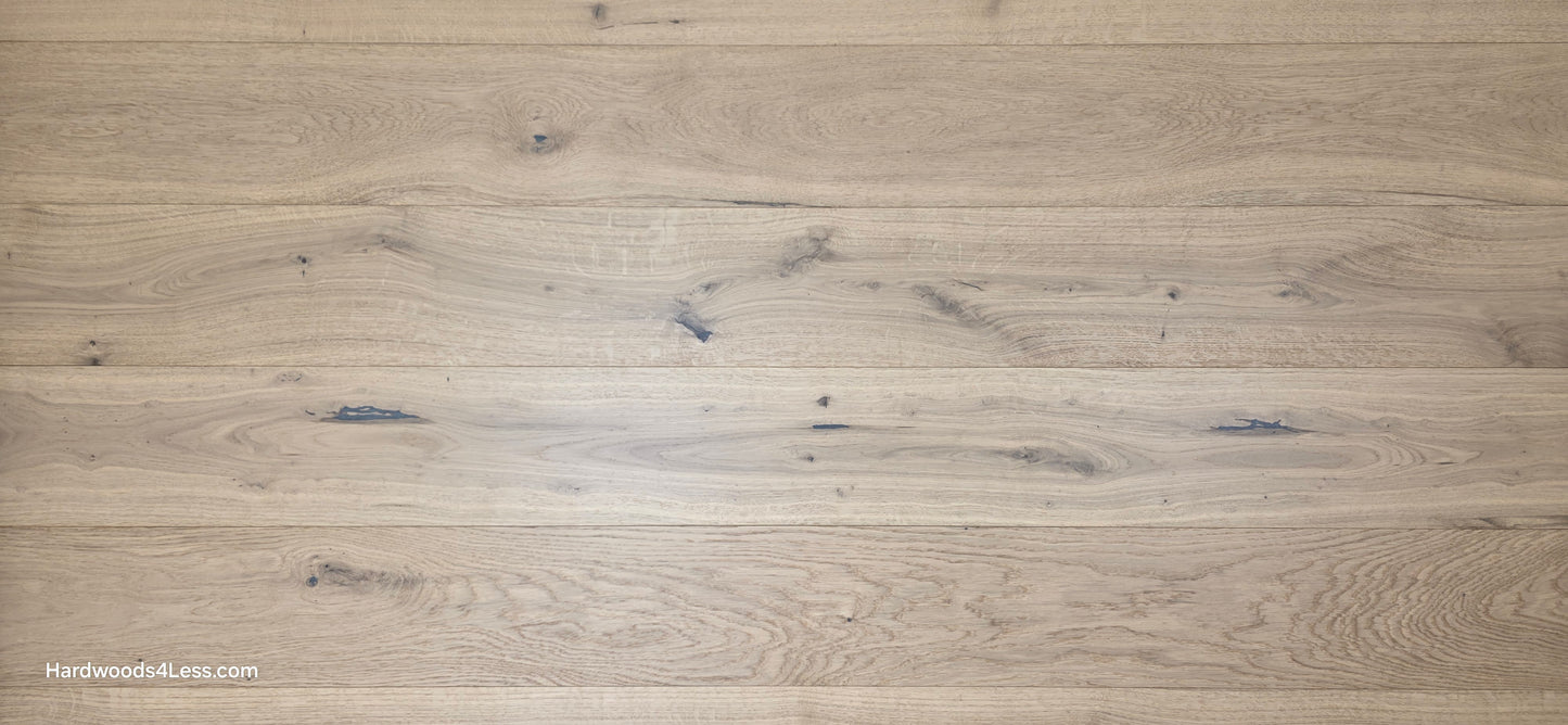7 1/2" x 1/2" Engineered European White Oak Belleray Hardwood Flooring. Shown up close, in a full format. 