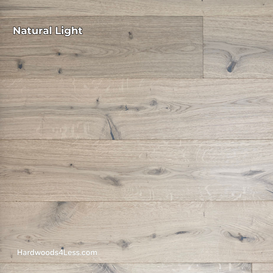 7 1/2" x 1/2" Engineered European White Oak Colmar Hardwood Flooring. Shown in natural lighting.
