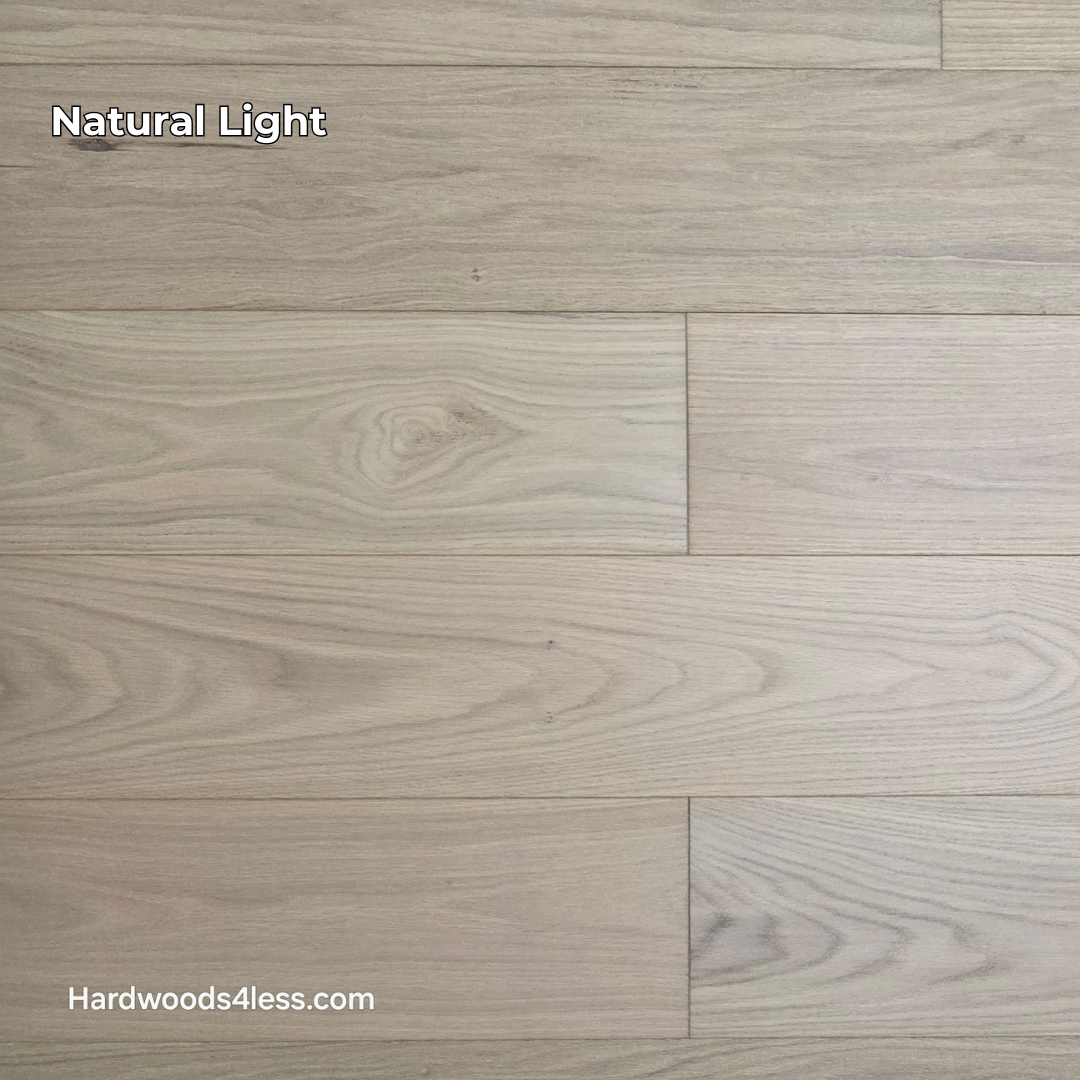 7 1/2" x 1/2" Engineered European White Oak Florence Hardwood Flooring. Shown in natural lighting.