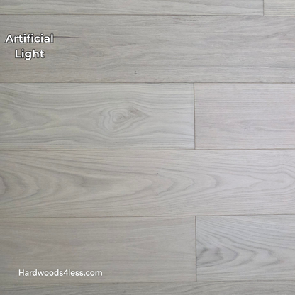 7 1/2" x 1/2" Engineered European White Oak Florence Hardwood Flooring. Shown in artificial lighting. 