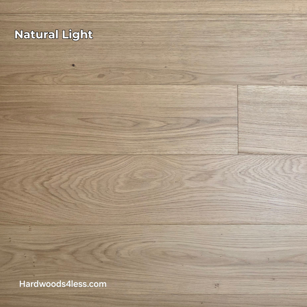 7 1/2" x 1/2" Engineered European White Oak Venice Hardwood Flooring. Shown in natural lighting.