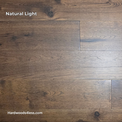 7 1/2" x 1/2" Engineered Hickory Mauna Kea Hardwood Flooring. Shown in natural lighting.
