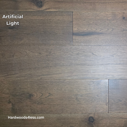 7 1/2" x 1/2" Engineered Hickory Mauna Kea Hardwood Flooring. Shown in artificial lighting.