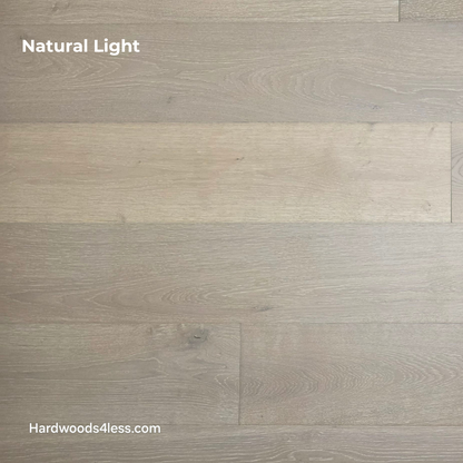 7 1/2" x 9/16" Engineered European Oak Sark Hardwood Flooring shown in natural lighting.