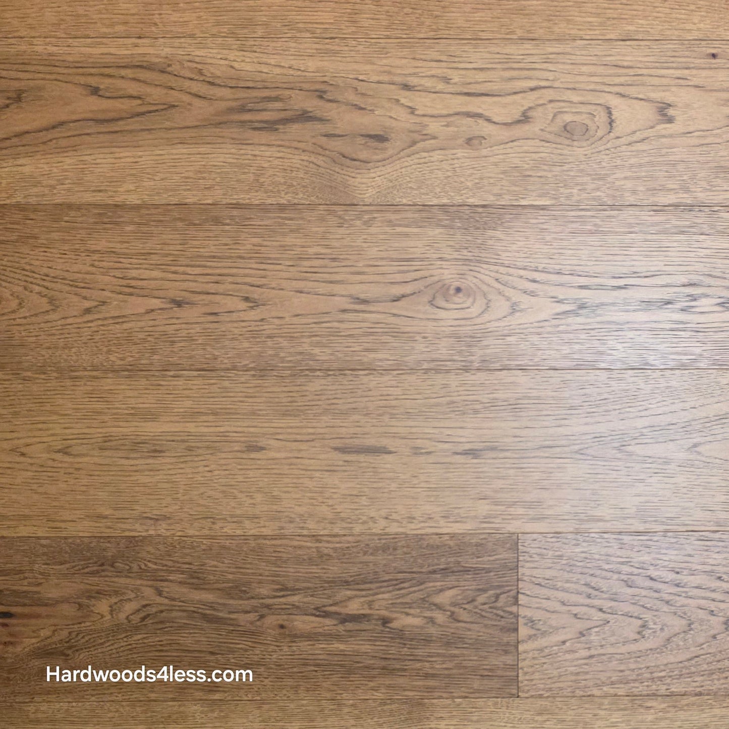 7 1/2" x 9/16" Engineered Hickory English Toffee Hardwood Flooring. Close up.