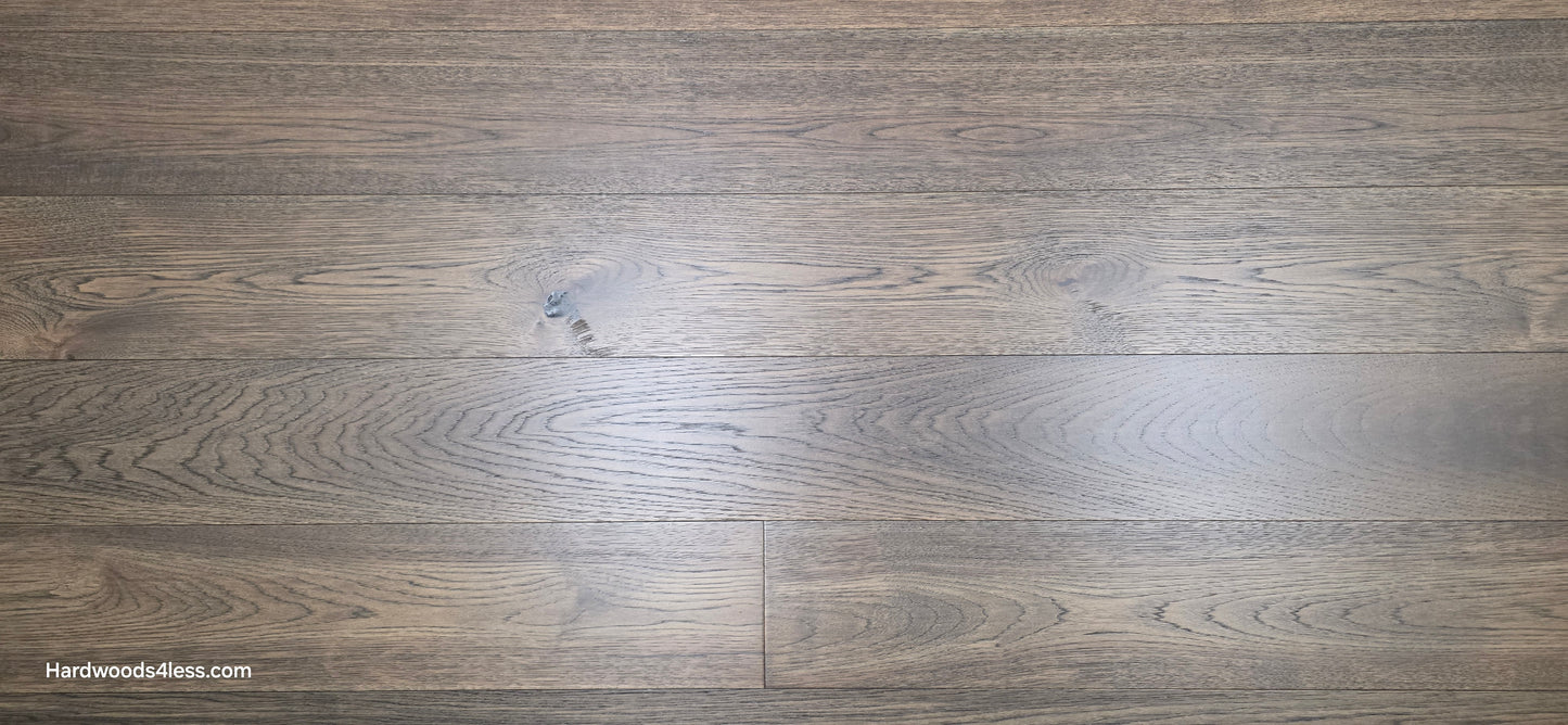 Close up of 7 1/2" x 9/16" Engineered Hickory Quarry Hardwood Flooring.