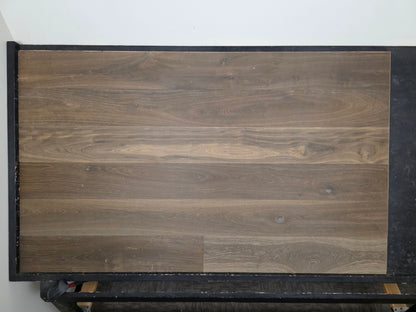 smoked European oak hardwood flooring on racking table