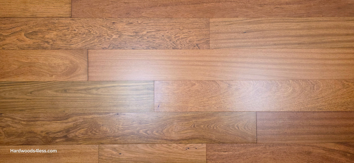 7" x 9/16" Engineered Brazilian Cherry Hardwood Flooring. Close up.