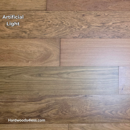 7" x 9/16" Engineered Brazilian Cherry Hardwood Flooring. Shown in Artificial lighting. 