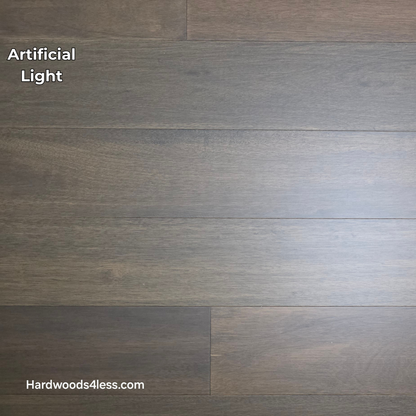 7" x 9/16" Engineered Brazilian Oak Pebble Hardwood Flooring. Shown in Artificial lighting.