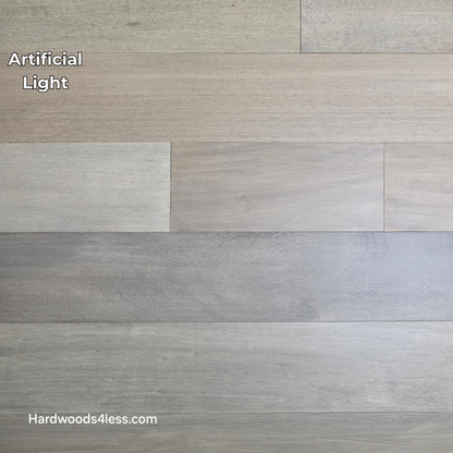 7" x 9/16" Engineered Brazilian Oak Pyrite Hardwood Flooring. Shown in Artificial lighting.