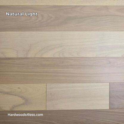 7" x 9/16" Engineered Brazilian Oak Sandy Empire Hardwood Flooring. Shown in natural lighting. 