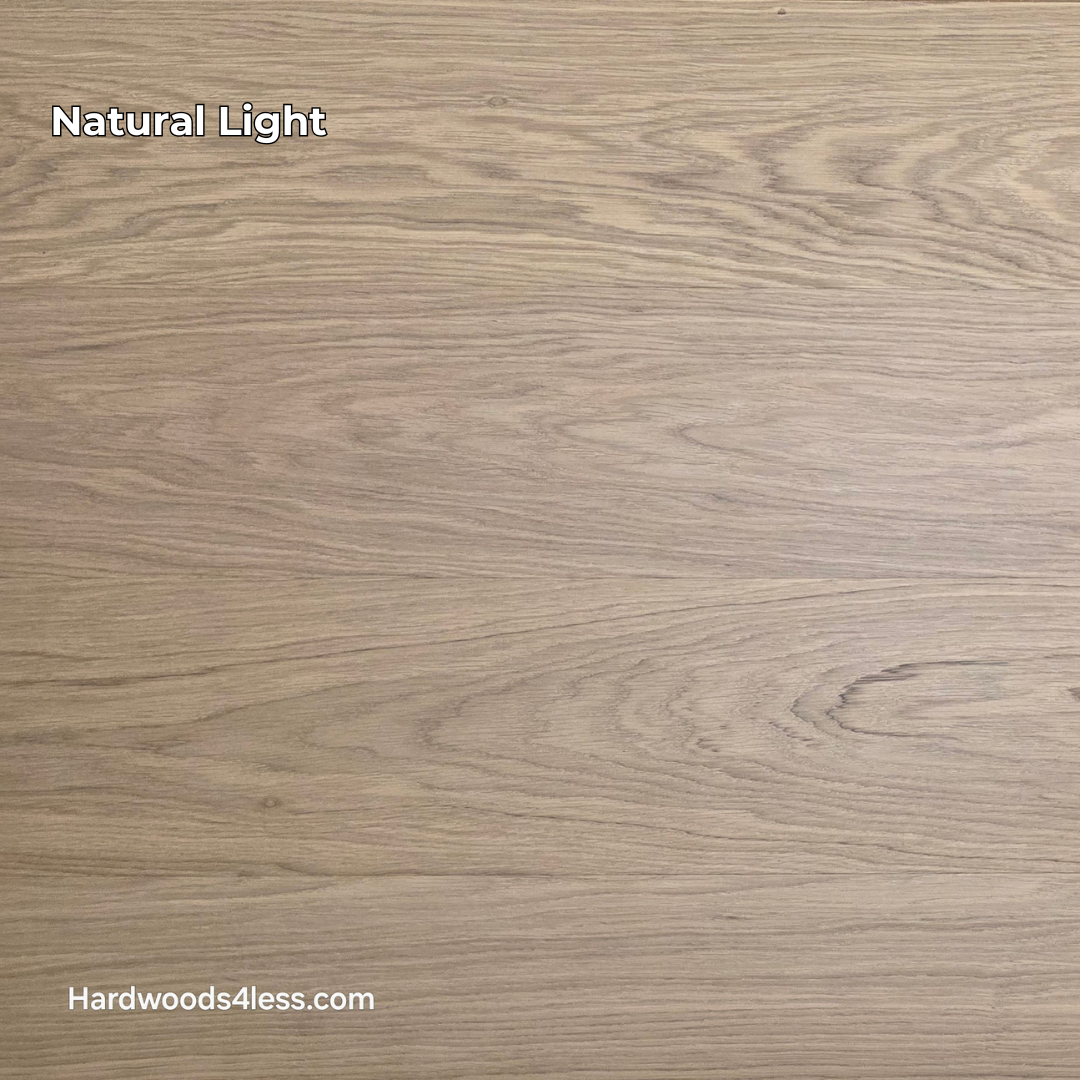 8.11" x 7/16" Modernized Engineered European Oak Gropius Hardened Hardwood Flooring. Shown in natural lighting.