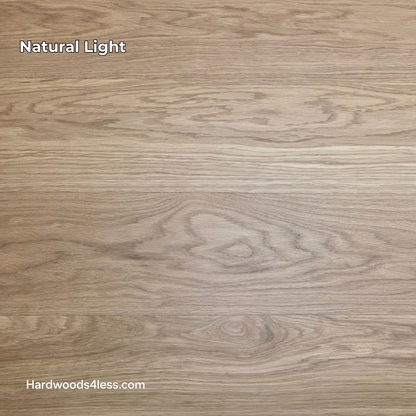 8.11" x 7/16" Modernized Engineered European Oak Wright Hardened Hardwood Flooring. Shown close up in natural lighting.
