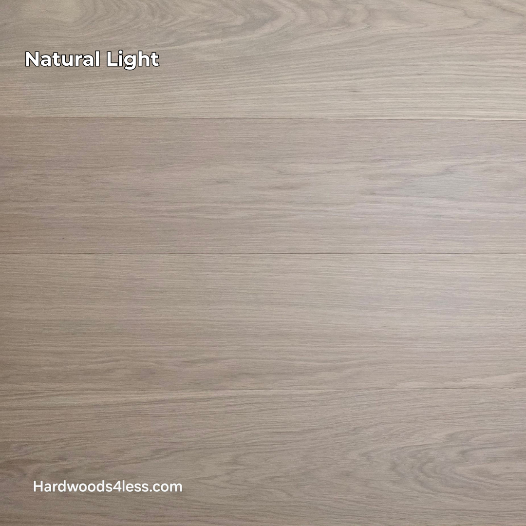 8.11" x 7/16" Modernized Engineered European Oak Foster Hardened Hardwood Flooring. Shownin natural lighting.