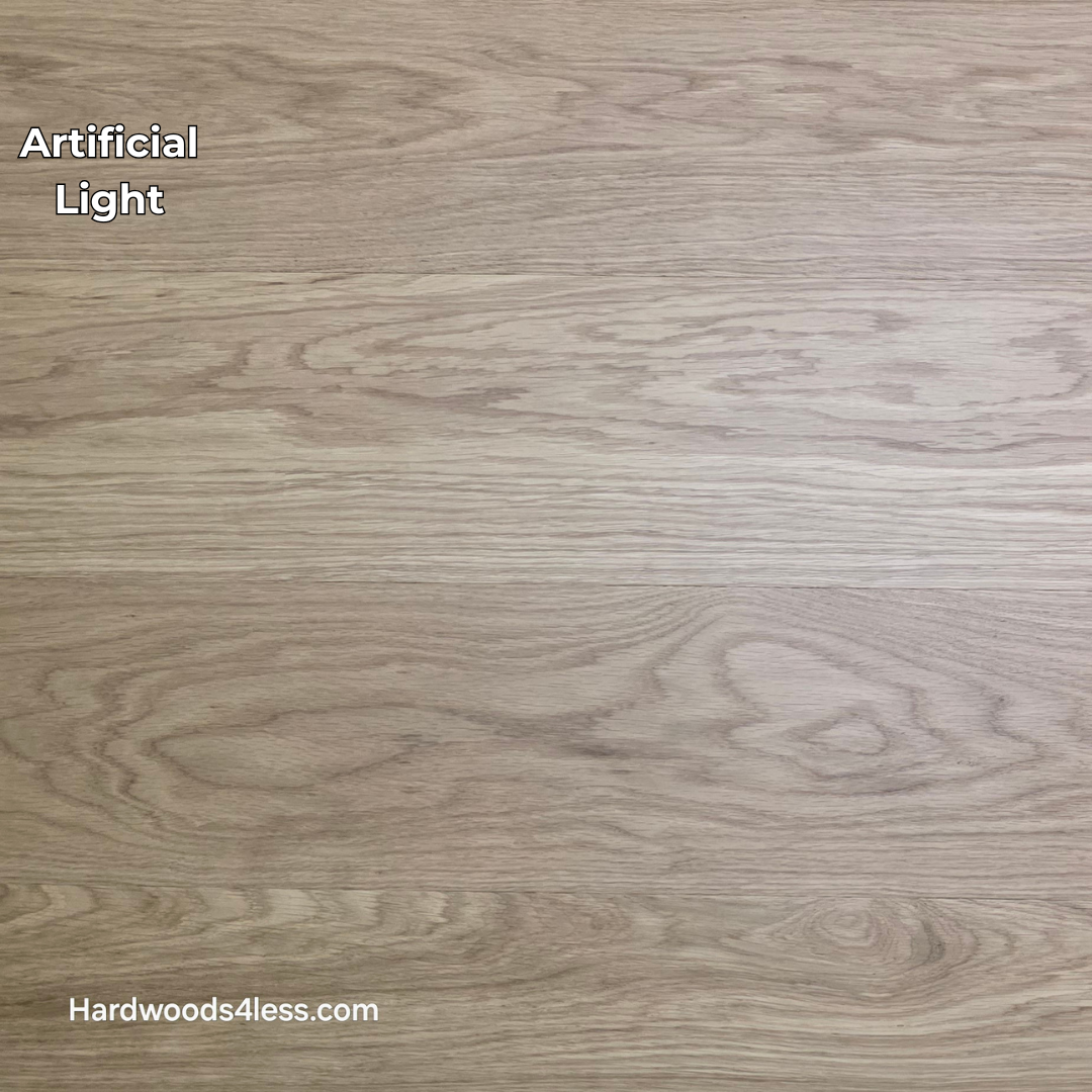 8.11" x 7/16" Modernized Engineered European Oak Wright Hardened Hardwood Flooring. Shown close up in natural lighting.