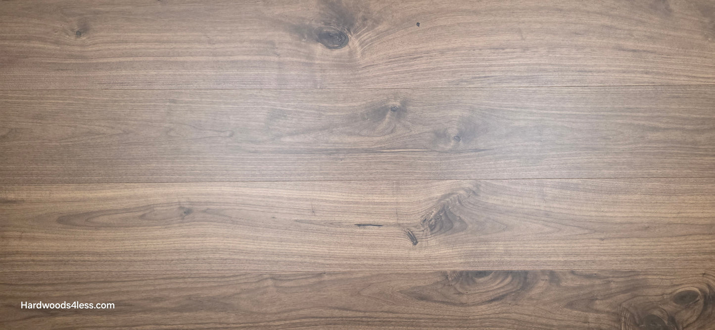 8.11" x 7/16" Modernized Engineered Walnut Calatrava Hardened Hardwood Flooring. Close up.