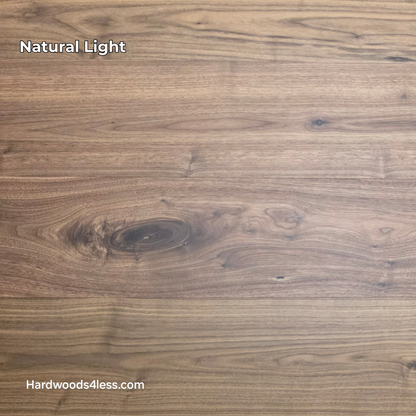 8.11" x 7/16" Modernized Engineered Walnut Wright Hardened Hardwood Flooring. Shown in natural lighting.