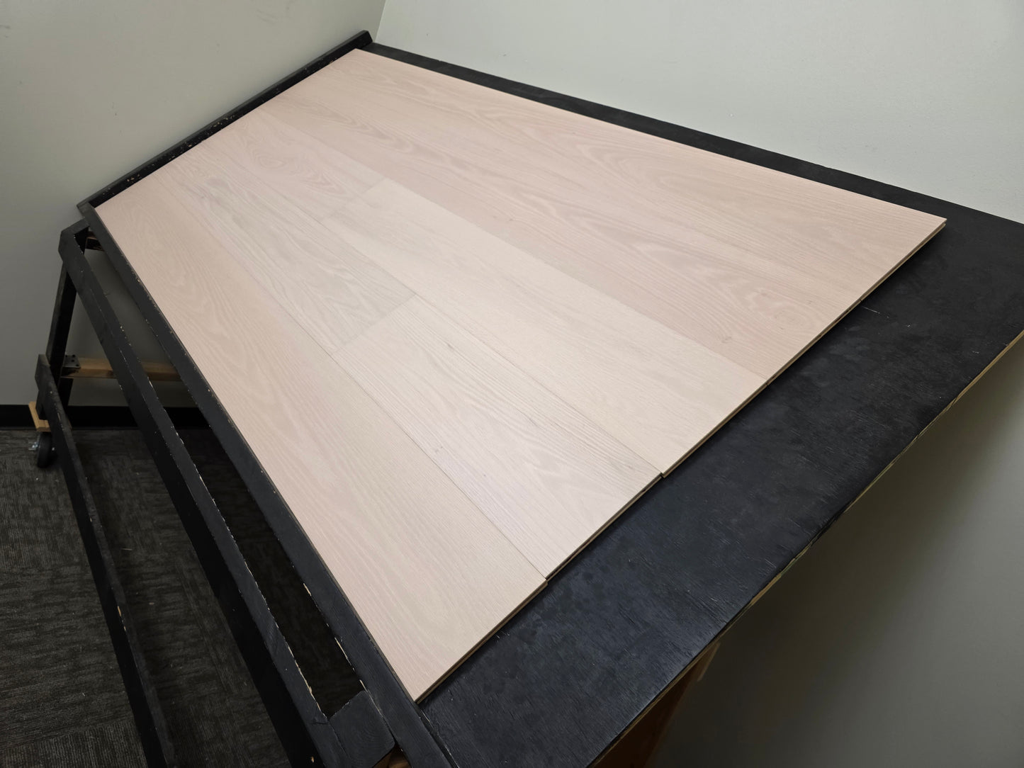 Engineered European Oak Antenne Hardwood Flooring widest angle right side on black table