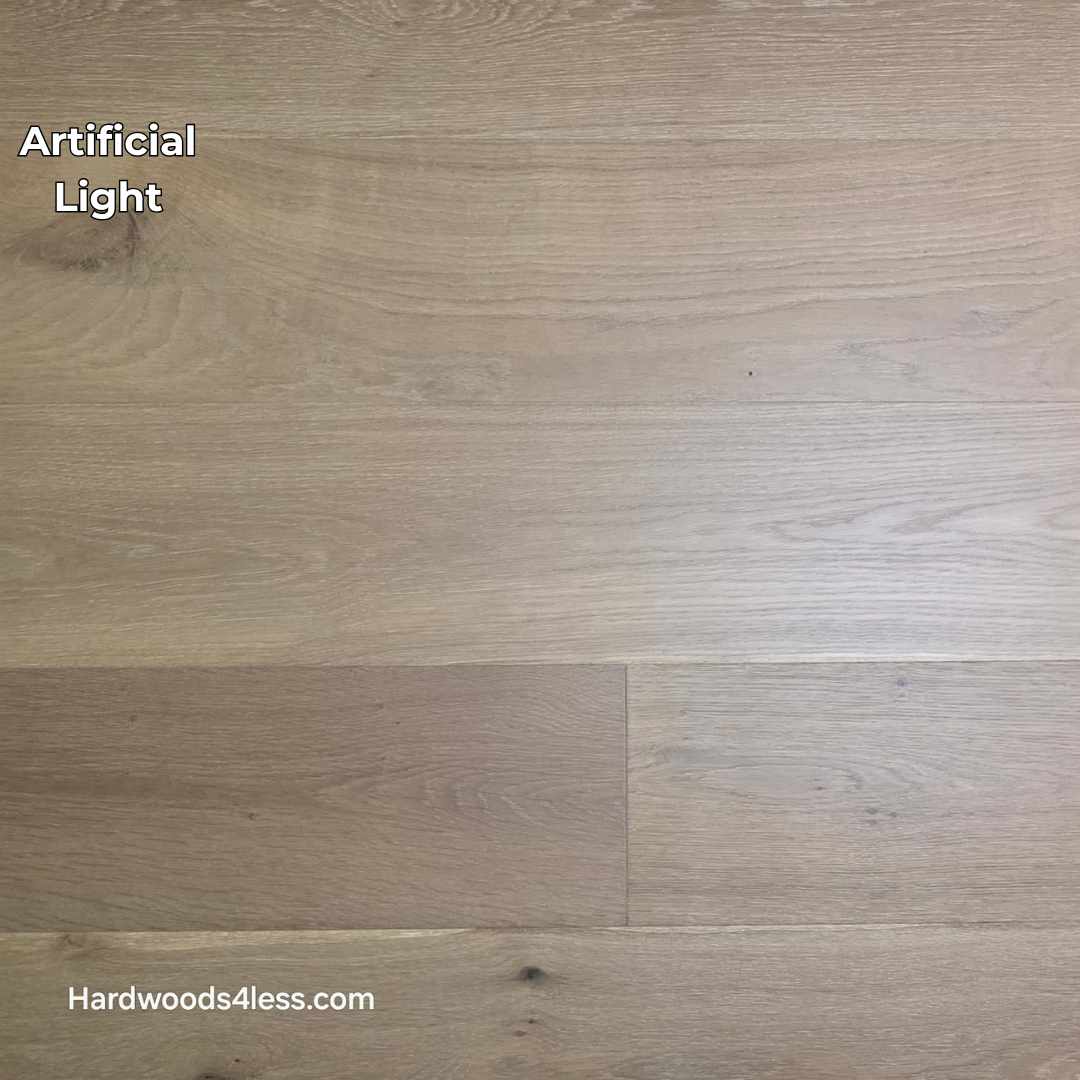 8.66" x 5/8" Engineered European Oak Pacific Grove Hardwood Flooring. Shown in artificial lighting.