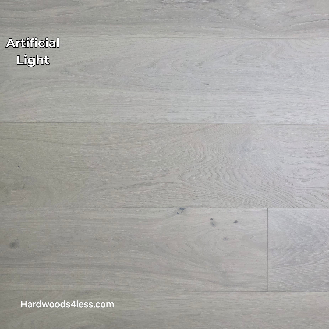 8.66" x 5/8" Engineered European Oak Solana Stain Hardwood Flooring. Shown in artificial lighting. 