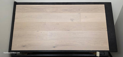 8.66" x 5/8" Engineered European Oak Solana Stain Hardwood Flooring. Shown on a black shooting table. Shot from center.