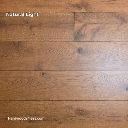 8 1/4" x 9/16" Engineered European Oak Corinth Hardwood Flooring. Shown in natural lighting.
