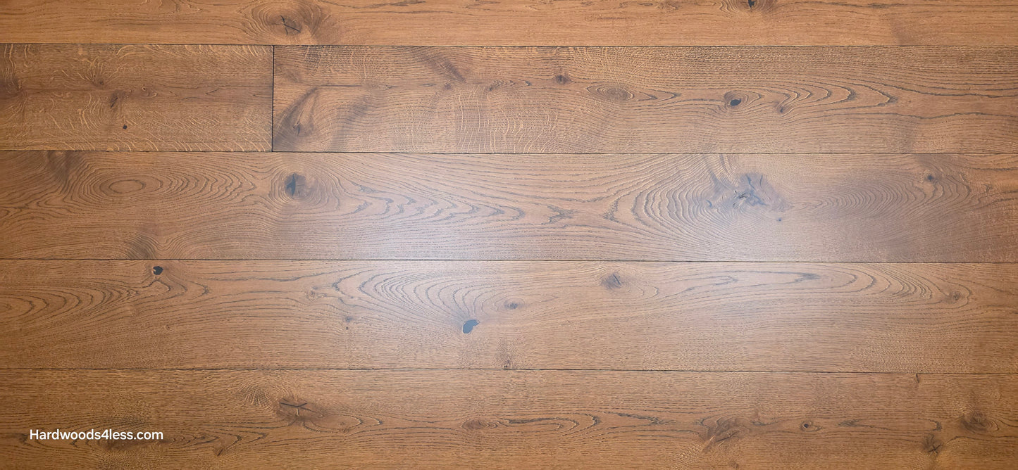 8 1/4" x 9/16" Engineered European Oak Corinth Hardwood Flooring. Close up. 