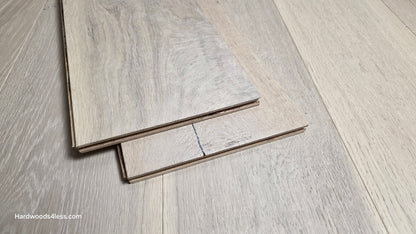 8 5/8" x 5/8" Engineered European Oak Granacci Hardwood Flooring. Shown as 2 planks stacked on top of the engineered white oak flooring.