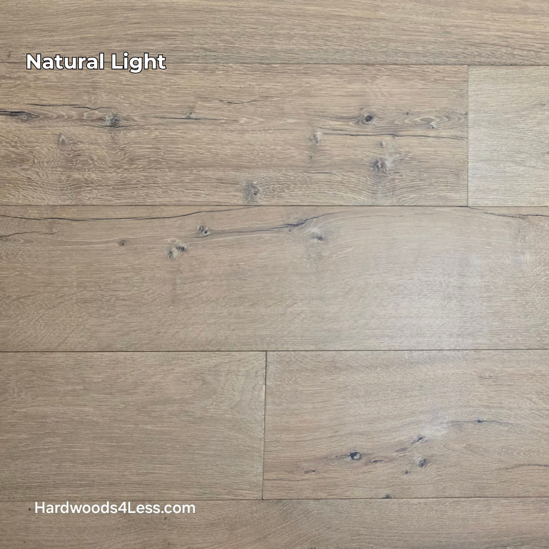 8 5/8" x 5/8" Engineered European Oak Highball Hardwood Flooring. Shown in natural lighting. 