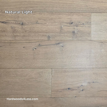 8 5/8" x 5/8" Engineered European Oak Highball Hardwood Flooring. Shown in natural lighting. 