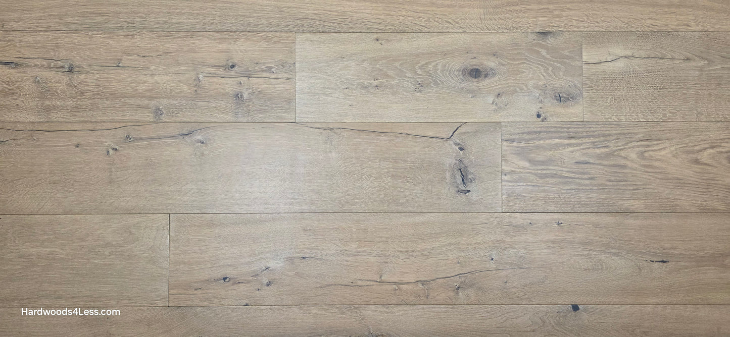 8 5/8" x 5/8" Engineered European Oak Highball Hardwood Flooring. Close up. 
