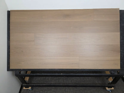 Engineered Red Oak Umbriel Hardwood Flooring wide on a black shooting rack head on shot