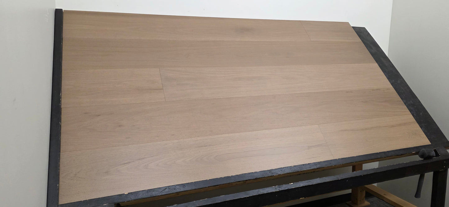 Engineered Red Oak Umbriel Hardwood Flooring on a black shooting rack left angle shot