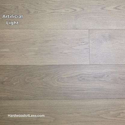 9 1/2" x 3/4" Engineered European Oak Albion Hardwood Flooring. Show in artificial lighting.