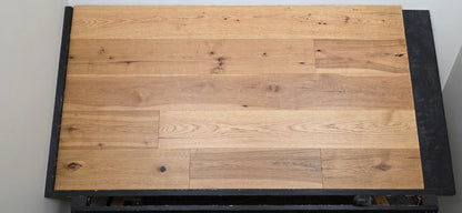 9 1/2" x 5/8" Engineered Hickory Collins Hardwood Flooring on a black shooting table wide shot head on 