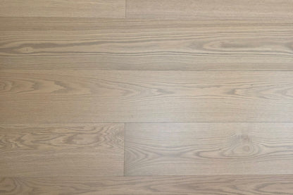 9 1/2" x 5/8" Engineered White Oak Finch Hardwood Flooring. Shown close up.