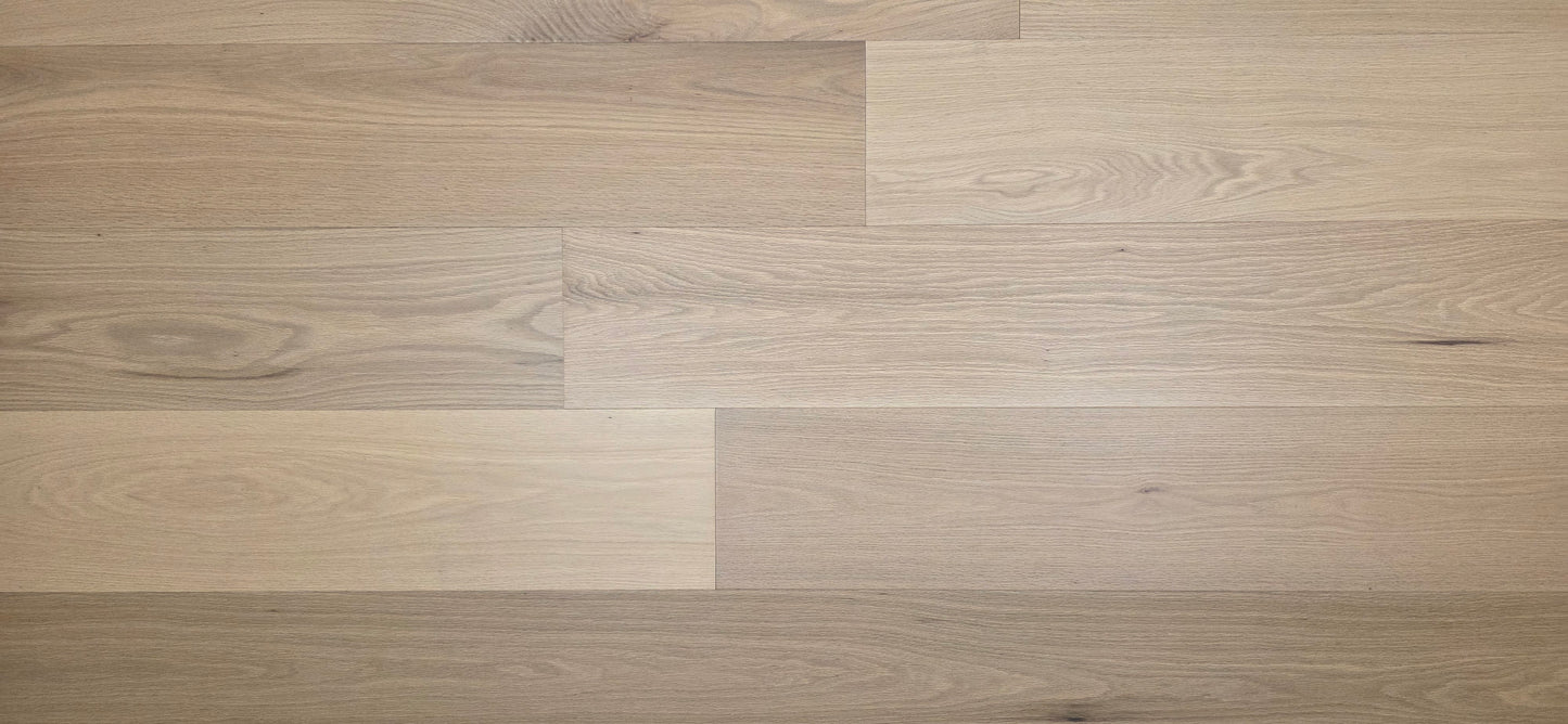 9 1/2" x 5/8" Engineered White Oak Sparrow Hardwood Flooring wide angle close up 
