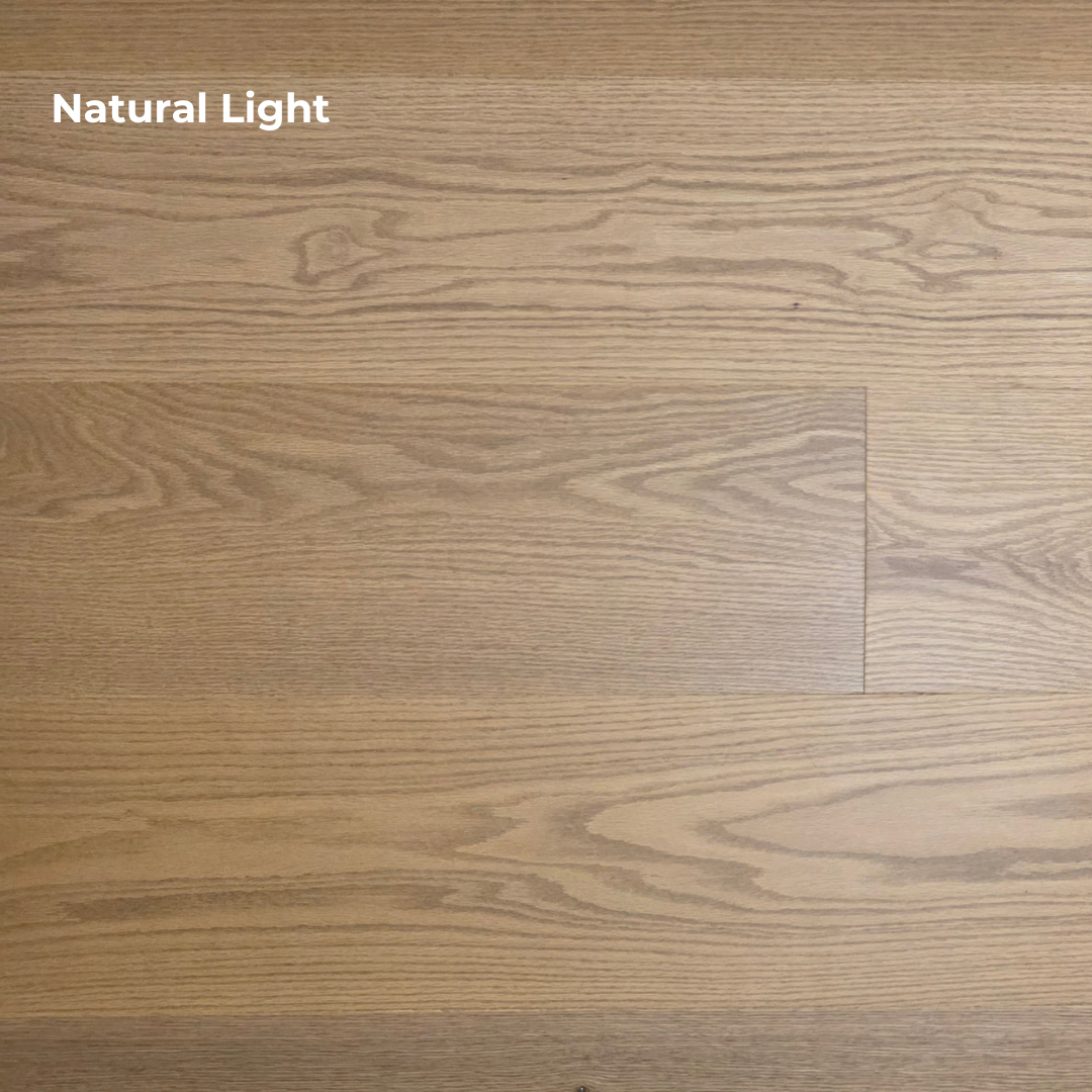 9 1/2" x 5/8" Engineered White Oak Waxwing Hardwood Flooring shown in natural lighting. 