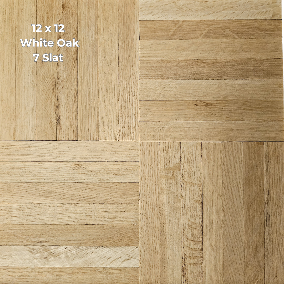 12" x 12" x 5/16" Unfinished White Oak 7-slat Parquet Hardwood Flooring